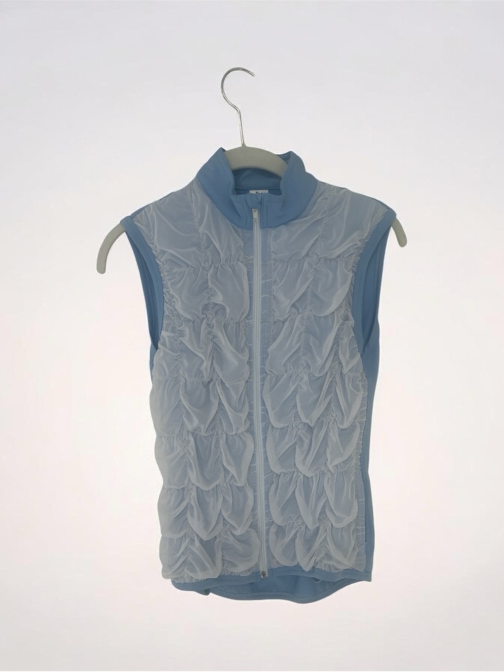 Sleeveless Light Blue Ruffle Zip Front Vest